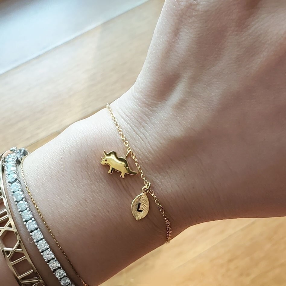 18k gold Dinosaur Bracelet Personalized Mom and Baby Dino Dinosaur Jewelry bracelets for baby Mother Dinosaur Pendant Dainty Child bracelet