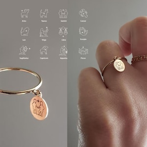 14k Gold filled Zodiac Sign Disc Ring •Personalized Constellation Star ring •Gold Stacker •Birth flower ring •Best friends gift •flower ring