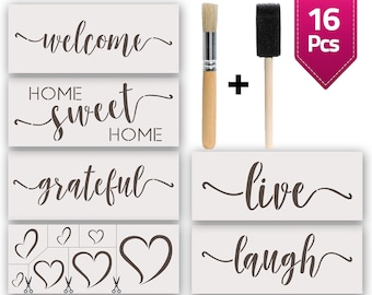 Reusable Stencil Kit: Welcome, Grateful, Love, DIY Home Decor