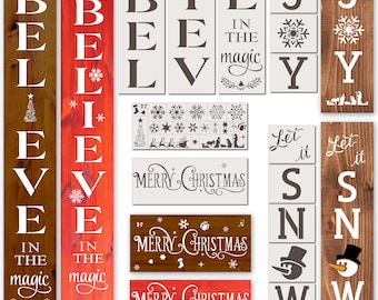 Christmas Stencils Kit: Reusable Winter Snowflake & Word Stencils