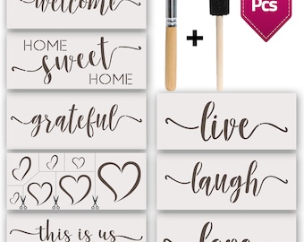 Reusable Stencil Kit: Words, Quotes, Hearts, Brushes (16pcs)
