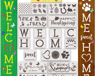 Seasonal Welcome Stencil Set: 23 Piece, Fall, Christmas, Spring