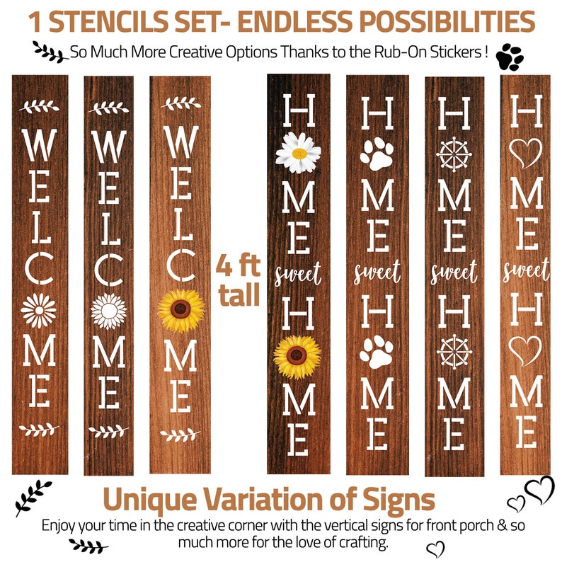 Vertical Welcome Home Sign Stencil: Floral DIY Painting Stencils Bild 2