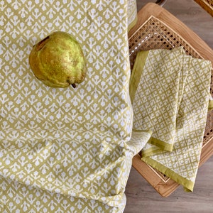 Chartreuse Yellow Indian Block Print Tablecloth Hand Block Large Rectangular Cotton Table Linen Tablewear