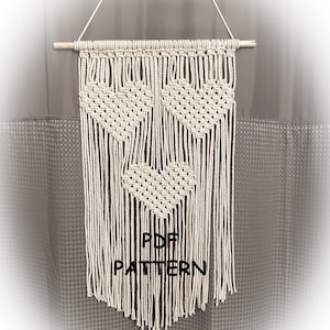 Macrame Wall Hanging Pattern Three Hearts Macrame Wall Hanging Pattern Wall Art Fibre Art image 1