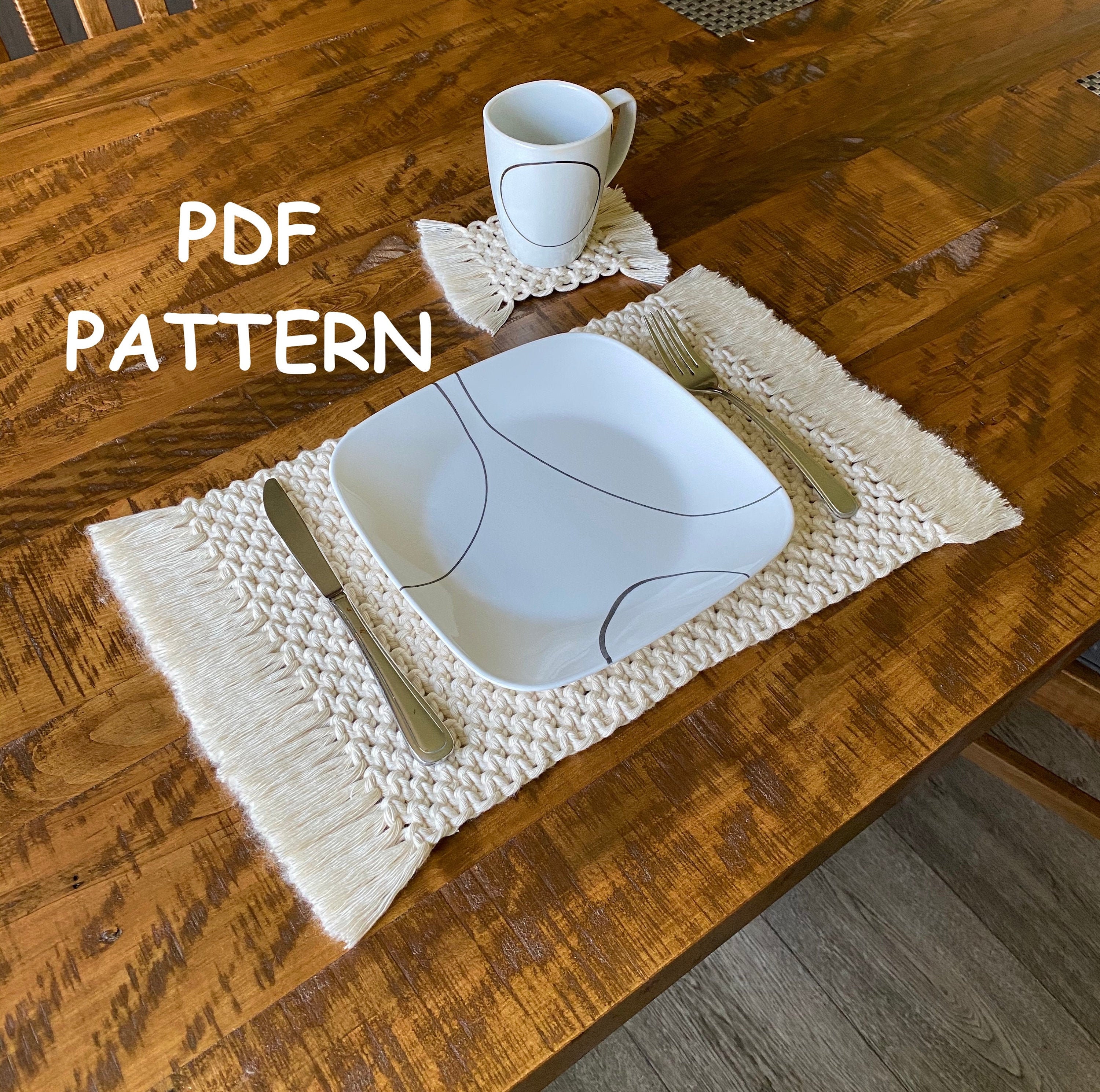 TWO PATTERNS Macrame Placemat and Coaster with Fringe Etsy