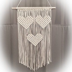 Macrame Wall Hanging Pattern Three Hearts Macrame Wall Hanging Pattern Wall Art Fibre Art image 3