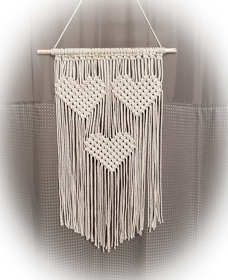 Macrame Wall Hanging Pattern Three Hearts Macrame Wall Hanging Pattern Wall Art Fibre Art image 3