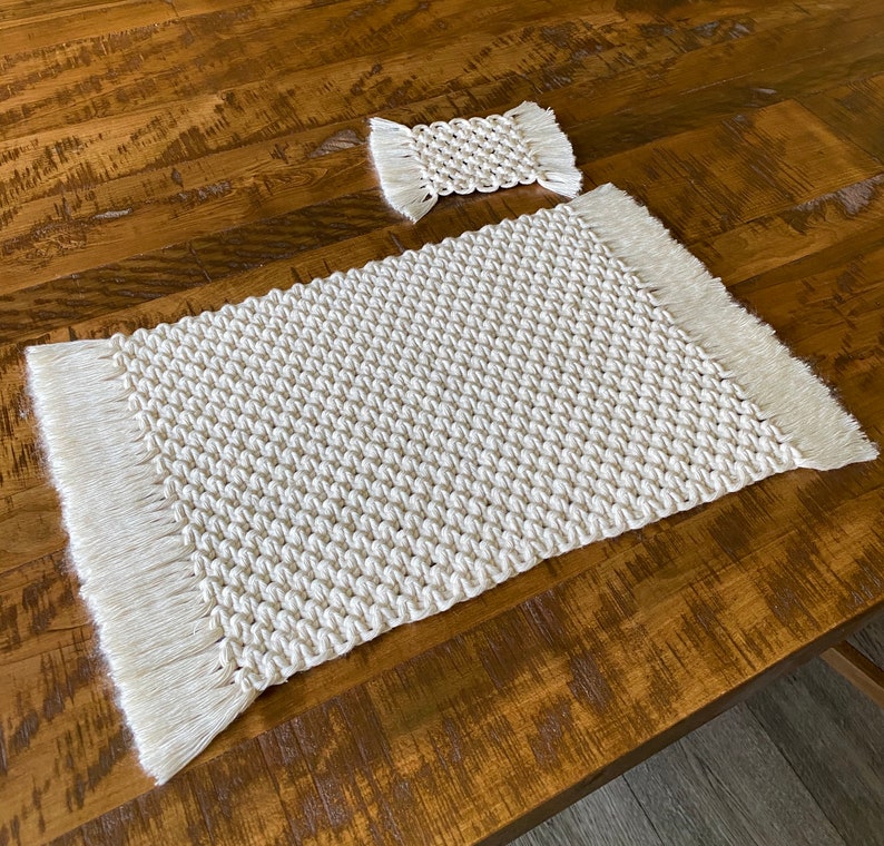 TWO PATTERNS Macrame Placemat and Coaster With Fringe Etsy