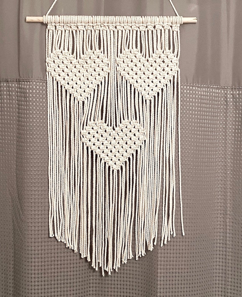 Macrame Wall Hanging Pattern Three Hearts Macrame Wall Hanging Pattern Wall Art Fibre Art image 2