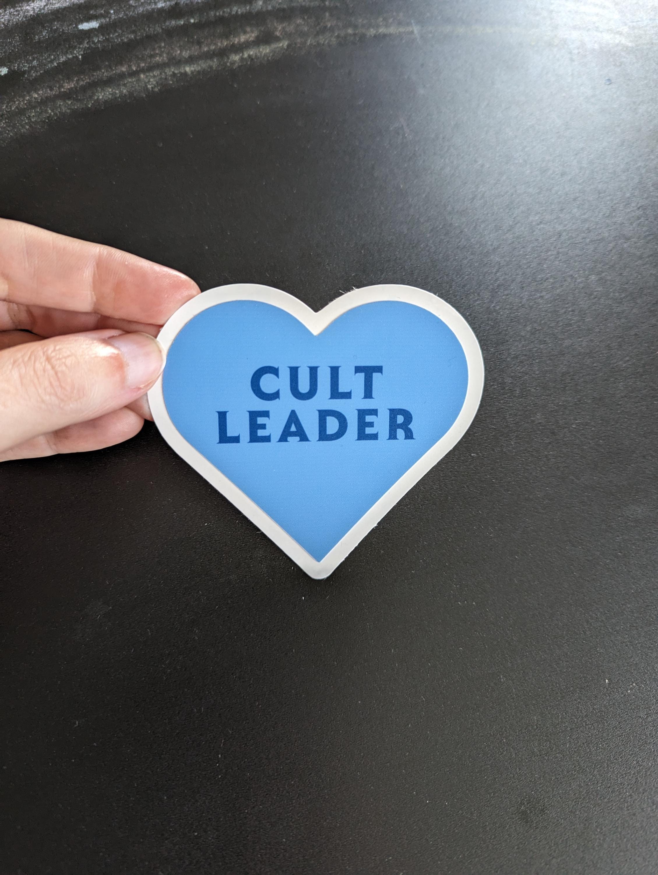 Current Leader Sticker CULT LEADER Sticker, Funny Blue Heart Decal, Jim Jones Icon Label ...