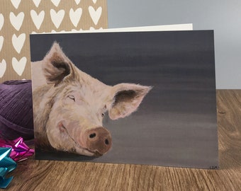 Greeting card, pig card, animal, art, birthday, stationery, pig, blank card, animal card, birthday card, card for animal lover