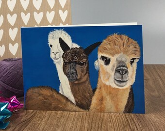 Greeting card, alpaca card, alpaca, art, birthday, stationery, animal, blank card, animal card, birthday card, card for animal lover