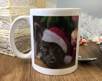 Christmas 'Waiting for Santa' Dog Mug, Christmas ceramic mug, German Shepherd, homeware, coffee, tea, gift, gift for dog lovers, dog gift