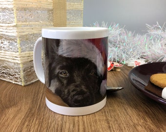 Christmas 'Waiting for Santa' Dog Mug, Christmas ceramic mug, German Shepherd wraparound design, homeware, coffee, tea, gift for dog lovers