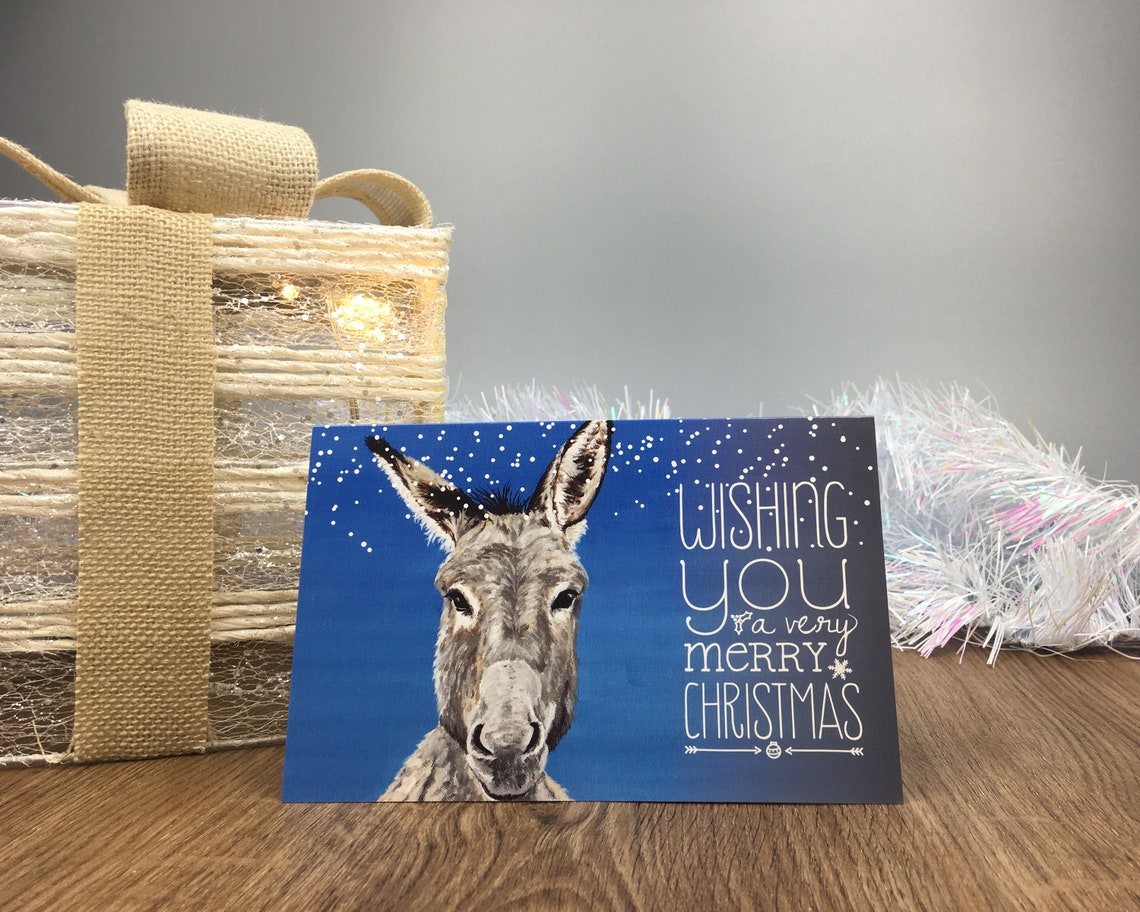 Christmas Card Donkey Christmas Card for Animal Lovers Etsy