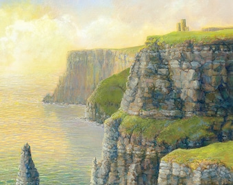 Cliffs of Moher Oil Painting, Textured Irish Seascape Wall Art, Wild Atlantic Way Canvas