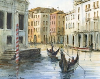 Venice watercolor painting, Fine art print, Wall art