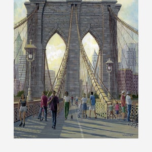 Stampa del ponte di Brooklyn del dipinto originale, arte murale, New York City