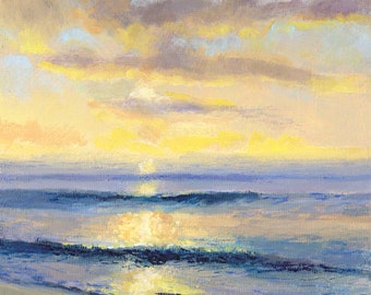 Serene Coastal Wall Art, Ocean Sunrise Painting, Museum-Quality Giclee Print