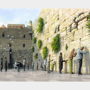 Western Wall in Jerusalem oil painting, Fine art print, Wall art