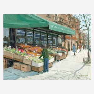 Brooklyn painting of Atlantic Avenue street scene, fine art print, Wall Art
