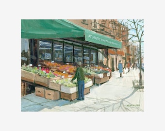 Brooklyn painting of Atlantic Avenue street scene, fine art print, Wall Art