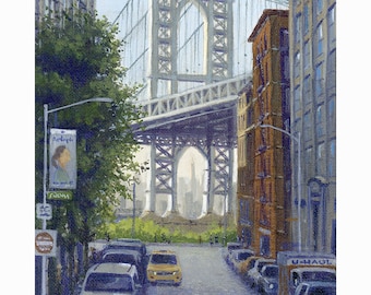 Manhattan Bridge in New York City oil painting, Fine art print, Wall decor