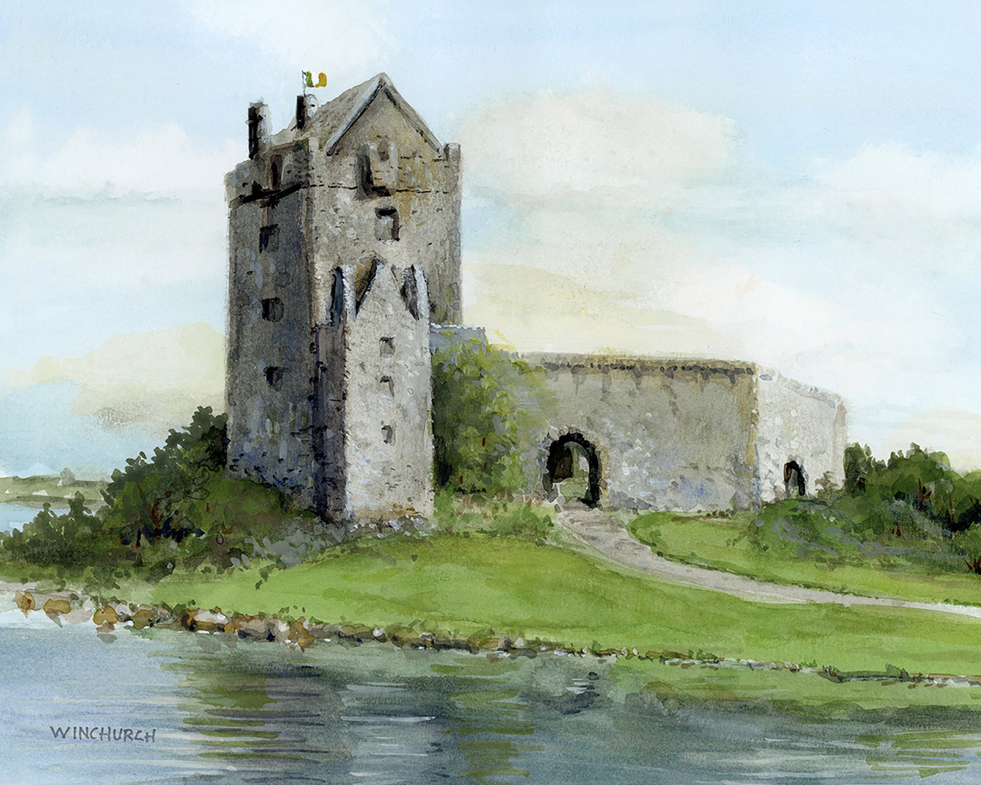 Dunguarie Castle Watercolor Painting Galway Bay Ireland Etsy