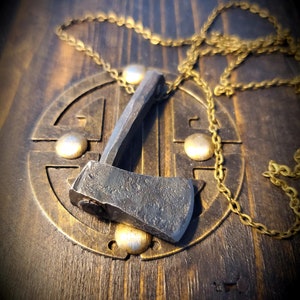 Hand forged axe pendant necklace