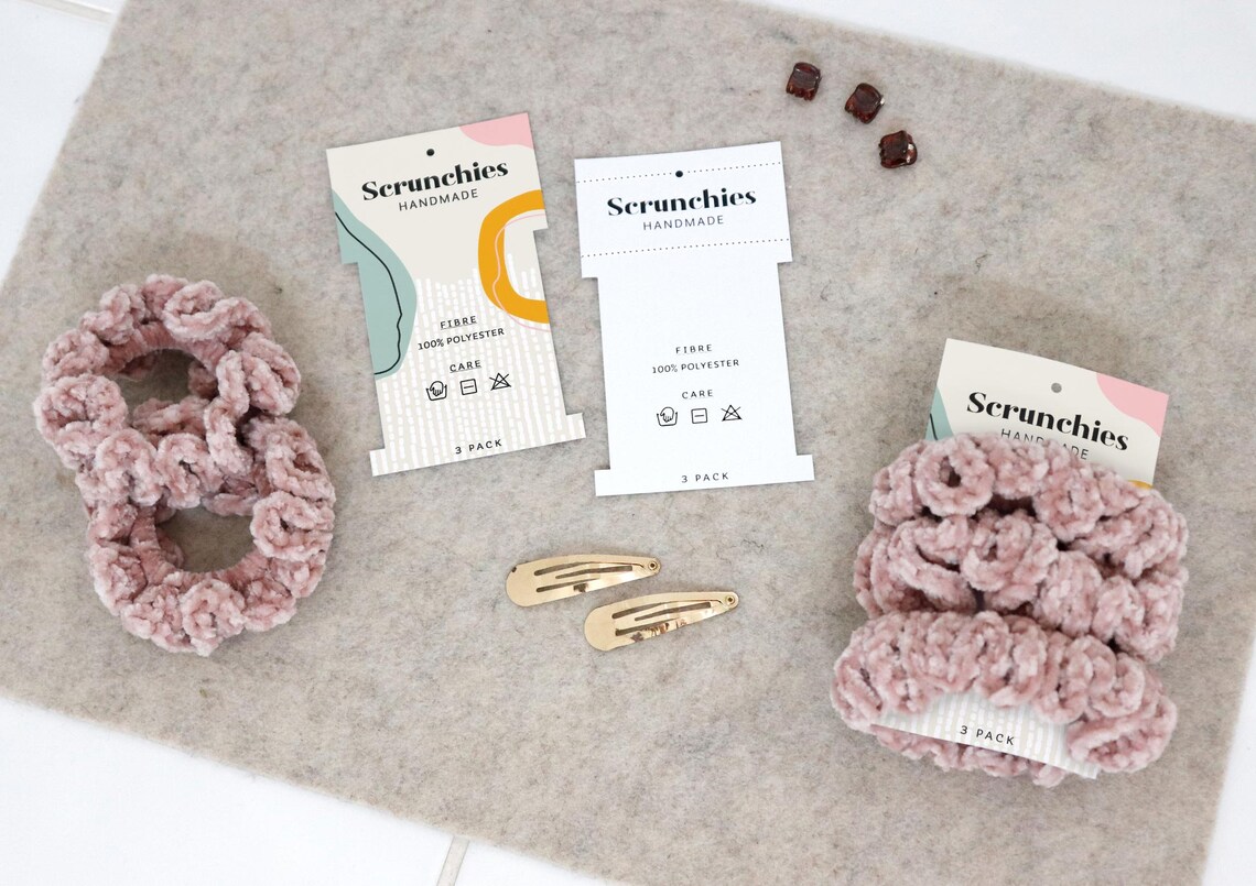 Printable SCRUNCHIES Tags & Labels Downloadable PDF. Hang Tags