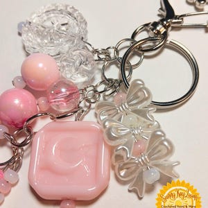 Kawaii Heart Charm Keychain: Pink Beads, Bows & HOT LOVE Pendant