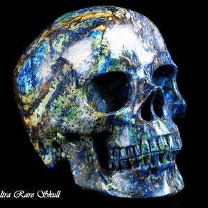 Ultra Rare! Azurite & Malachite Super Realistic Skull - Third Eye Skull And Fifth Dimension Portal - Healing And Protection in Golden Age