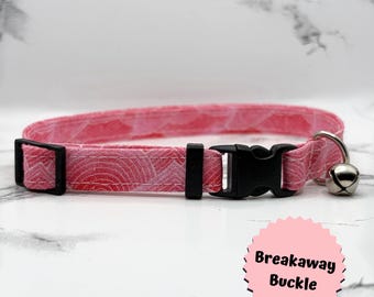 Collar para gato Pink Wave: BREAKAWAY, gatito, campana, hecho a mano, hebillas, personalizado, regalos, algodón