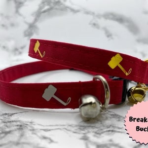 Thor Inspired Cat or Kitten Collar, BREAKAWAY Hammer,, superhero, comics, gift, handmade, breakaway buckle, thunder