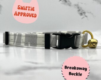Collar para gato In The Trees: BREAKAWAY, gatito, gris, folklore, hecho a mano, personalizado, perro pequeño, 100 % algodón