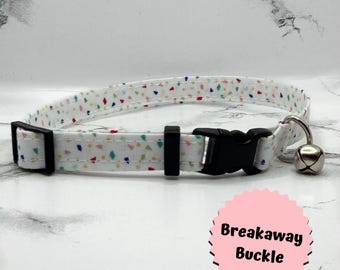 Collar de terrazo para gatos: BREAKAWAY, gatito, campana, hecho a mano, hebillas, personalizado, regalos, algodón