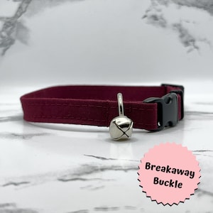 Maroon Cat Collar: BREAKAWAY, kitten, optional bell, handmade, small dog, personalized