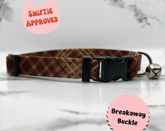 Collar para gato Evermore: BREAKAWAY, gatito, marrón, sauce, hecho a mano, personalizado, perro pequeño, 100 % algodón
