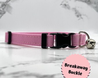 Pink Cat Collar with Bell, Breakaway Buckle, Safety Kitten Collar