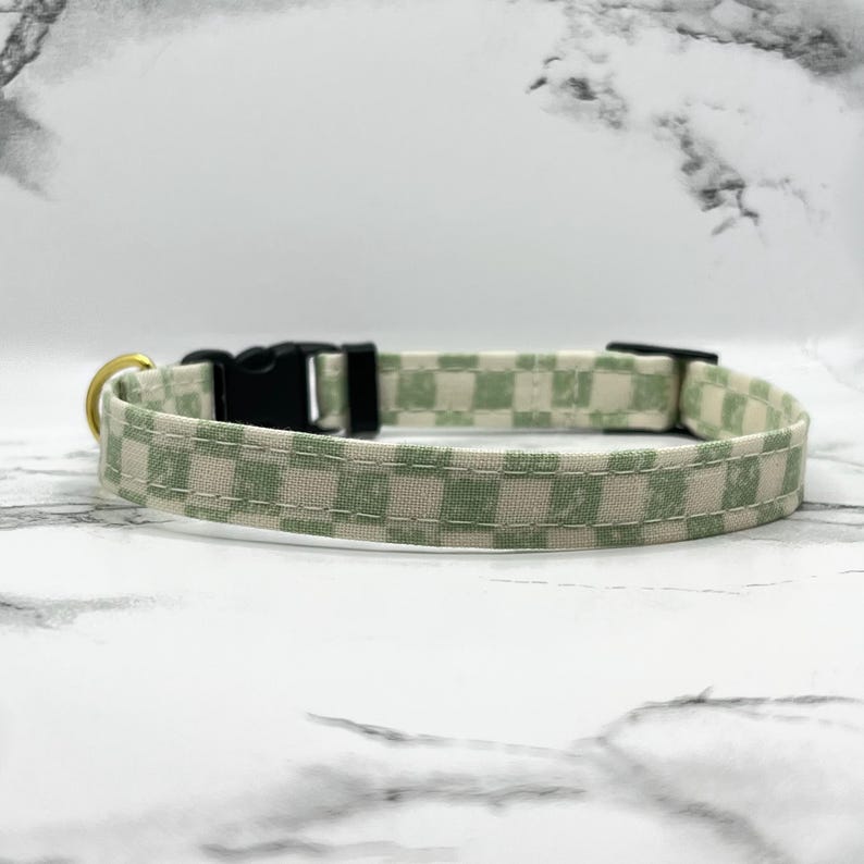 Green Checker Cat Collar: BREAKAWAY, Kitten, Bell, Handmade, Buckles ...