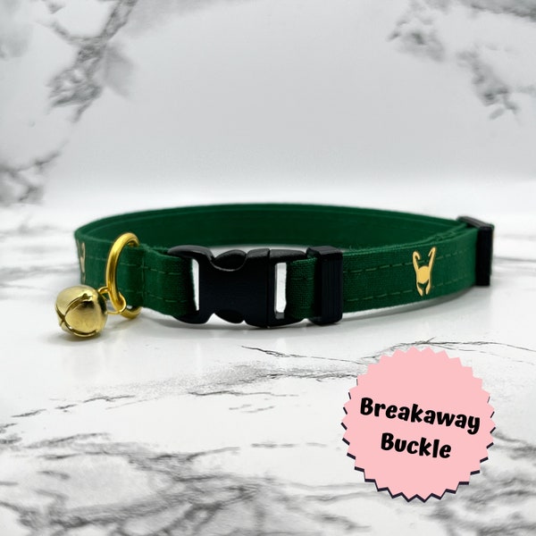 Loki Inspired Cat or Kitten Collar, BREAKAWAY, Golden Trickster, Crown, Superhero, Gold, handmade, small dog, breakaway,