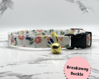 Floral Cat Collar with Bell, Breakaway Buckle, Adjustable Kitten Collar
