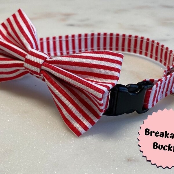 Peppermint Cat or Kitten Collar, Candy Cane, gift, bell, christmas, bowtie, xmas, circus bow tie, circus, stripe,