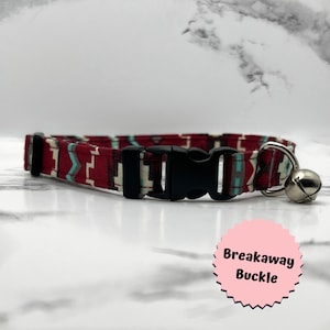 Aztec Cat or Kitten Collar, BREAKAWAY, southwest stripe, bell, handmade, buckles, custom, gifts, small dog