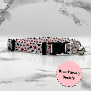 U.S.A Cat Collar: BREAKAWAY, kitten,  Patriotic, America, Fourth of July, Handmade, Custom, gift, small dog