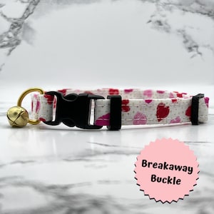 Valentine’s Day Cat Collar: BREAKAWAY, kitten, bell, gift, handmade, heart, personalized