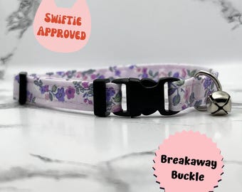 Collar para gatos de jardín: BREAKAWAY, gatito, morado, folklore, hecho a mano, personalizado, perro pequeño, 100% algodón, Betty
