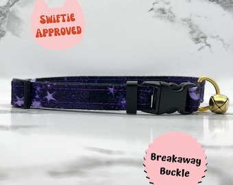 Collar para gato encantado: BREAKAWAY, morado gatito, wonderstruck, hecho a mano, personalizado, perro pequeño, 100 % algodón