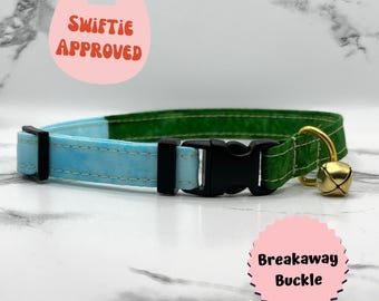 Collar para gatos azul y verde con cascabel, hebilla de seguridad, collar ajustable para gatitos, Our Song